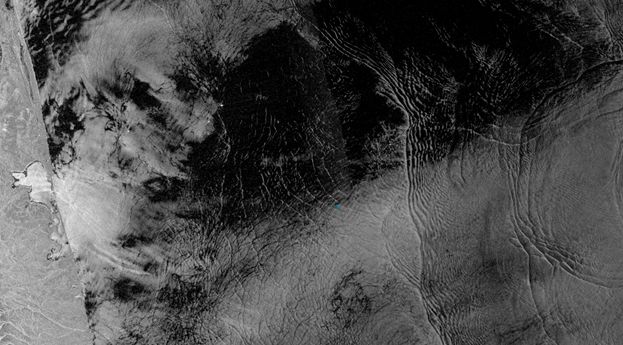 Радиолокационный снимок акватории Охотского моря, полученный со спутника TerraSarX, в августе 2015 г. (&#169;DLR e.V. 2015, Distribution Airbus DSInfoterra GmbH)