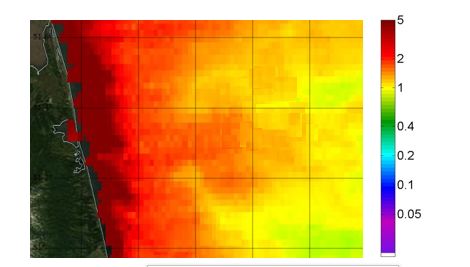 Наблюдение за биологической активностью по пигменту хлорофилл а (мг/м3) в районе проведения буровых работ (по данным MODIS, Data source NASA)